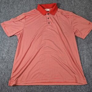 Grand Slam Performance Polo Shirt Men's XL‎ Coral Orange White Striped Polyester